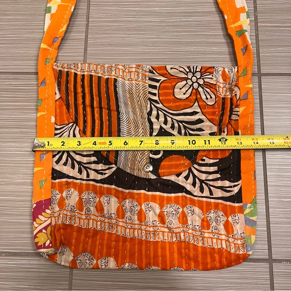 Indian Quilt Quilted fabric floral purse satchel boho bohemian orange hippie - Picture 5 of 8